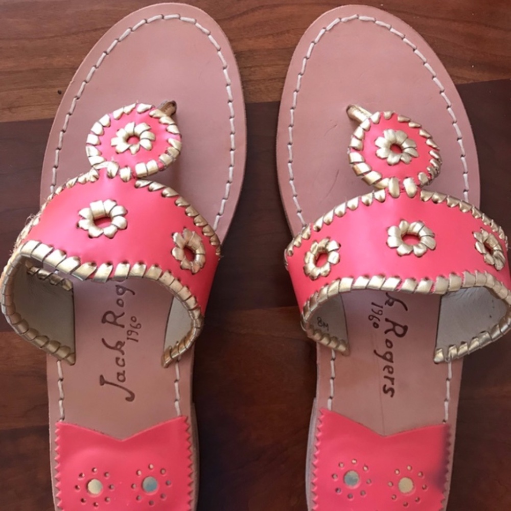 Salmon & Gold Jack Rogers sandals, New, Size 8M